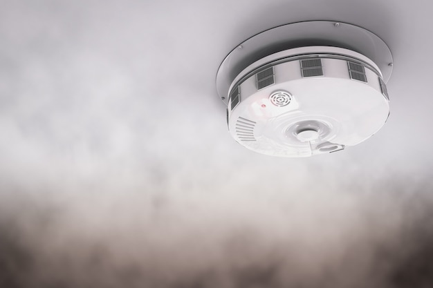 3d rendering smoke detector on ceiling