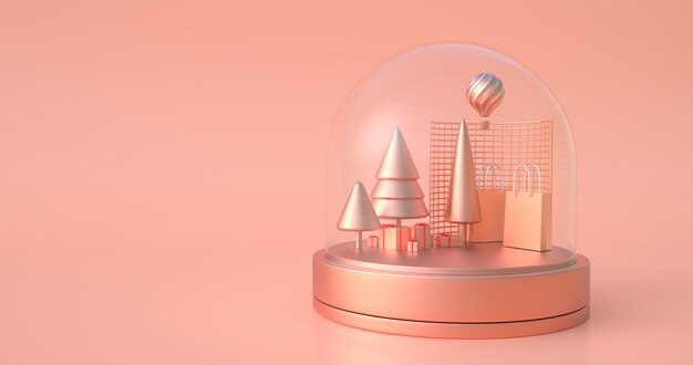 Photo 3d rendering of  the  snow globe.