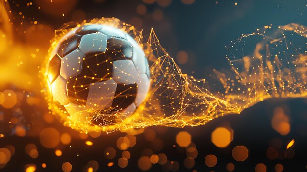 Photo 3d rendering of a soccer ball on fire the ball is made of a glowing orange material and is surrounded by a fiery orange aura