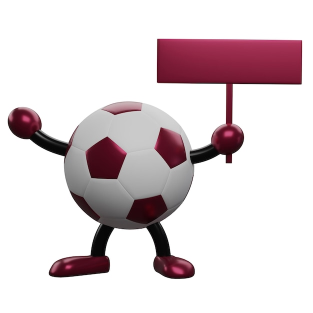 3D rendering Soccer ball model holding banner isolated