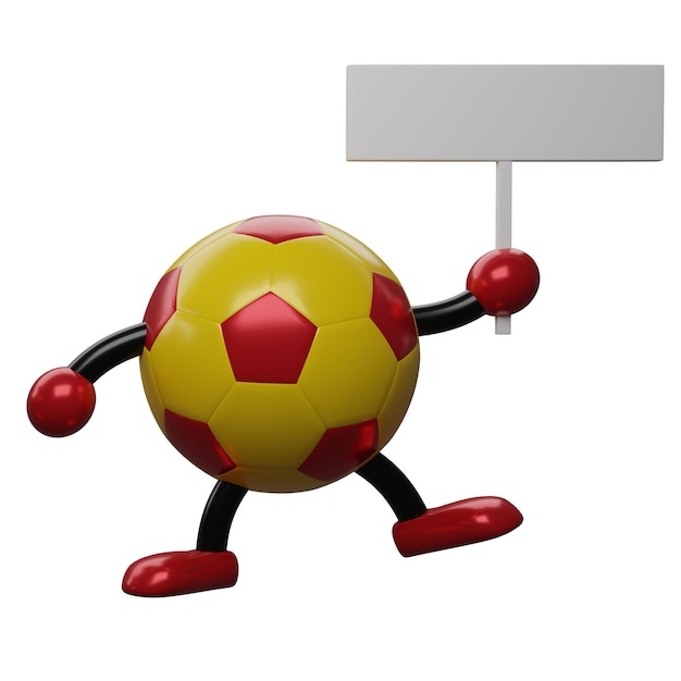 3D rendering Soccer ball model holding banner isolated