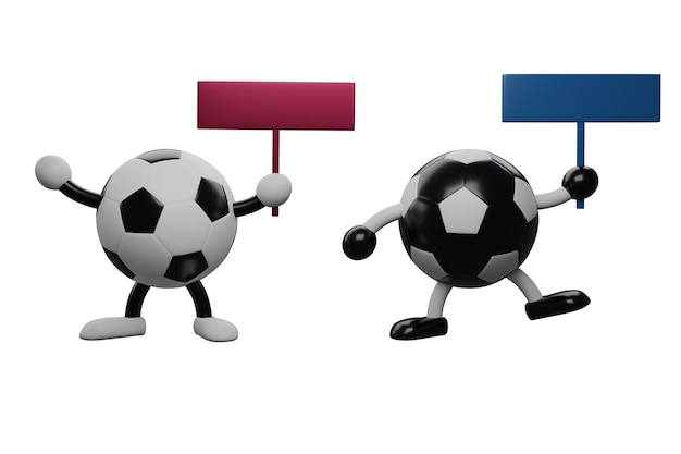 Foto rendering 3d modello di pallone da calcio con banner isolato