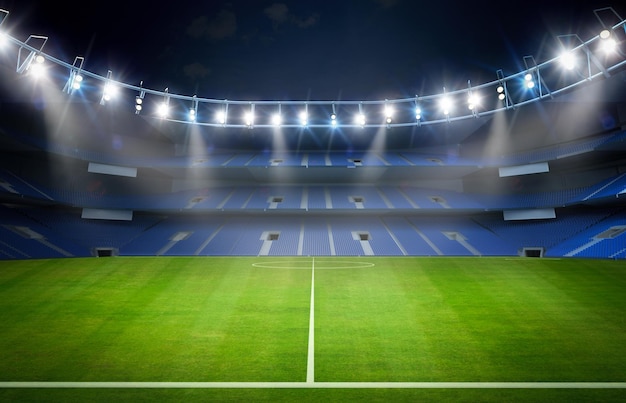 3d rendering soccer or football field with soccer stadium background
