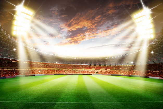 Foto arena della rappresentazione dello stadio di football americano di calcio della rappresentazione 3d con le luci