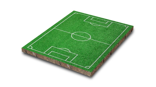 3D Rendering. Soccer lawn, Green grass football field, isolated on white background.