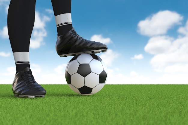 3d rendering soccer player standing with soccer ball