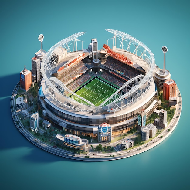 축구 경기장 도시 이소메트릭 소형의 3D 렌더링