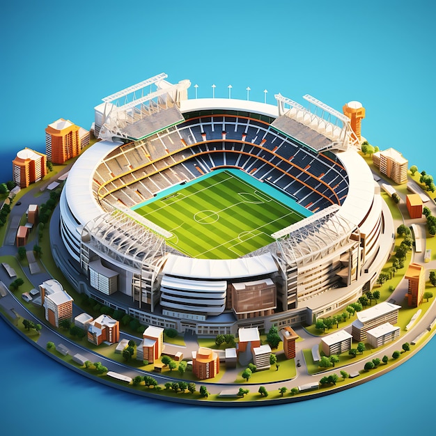 축구 경기장 도시 이소메트릭 소형의 3D 렌더링
