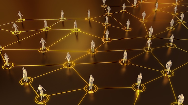 फोटो 3d rendering of social connections within the network