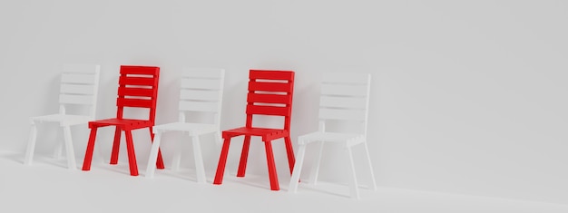 3d rendering of social distance concept. keep spaced between chairs.