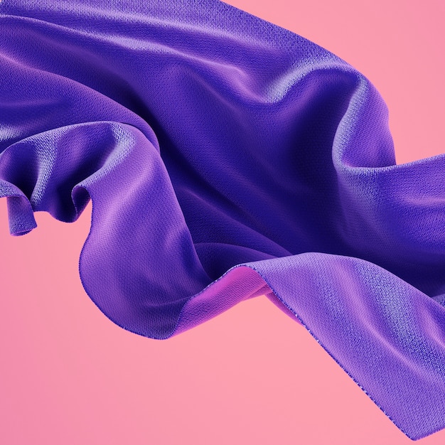 3d rendering of soft cloth purple material on coral pink 