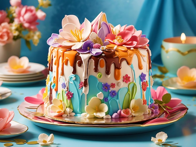 3d rendering of soft colorful cake melting generated by AI