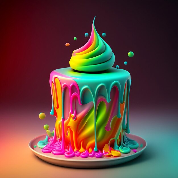 3d rendering of soft colorful cake melting