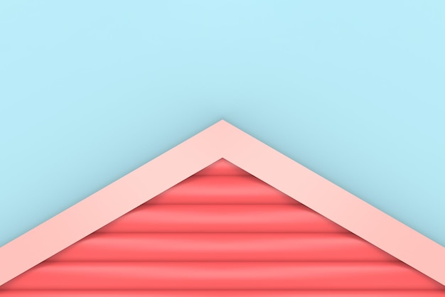 3d rendering. soft red pipe pattern gable facade wall on light blue sky background.