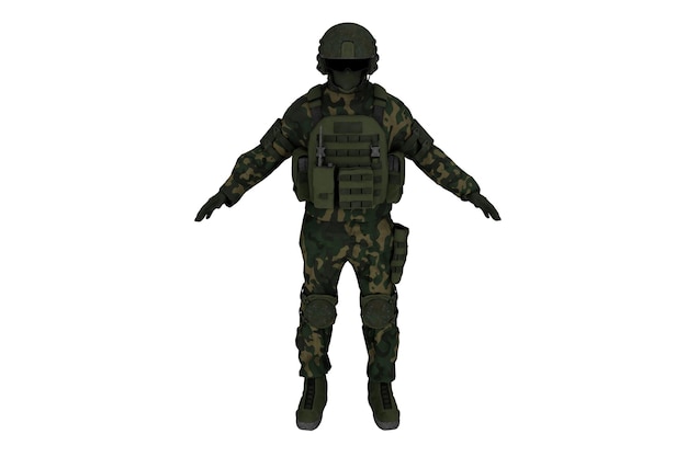 3d rendering soldaat in groen camouflage uniform