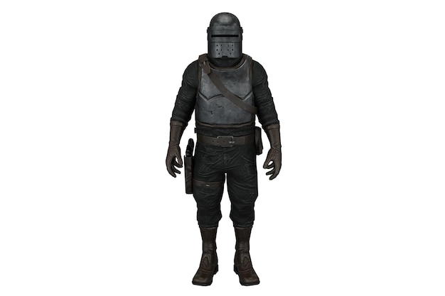 Photo 3d rendering soldier with reinforced helmet and weapon case