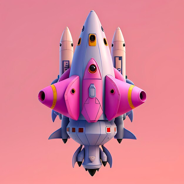 Foto rendering 3d di nave spaziale con razzo su sfondo rosa ai generativa