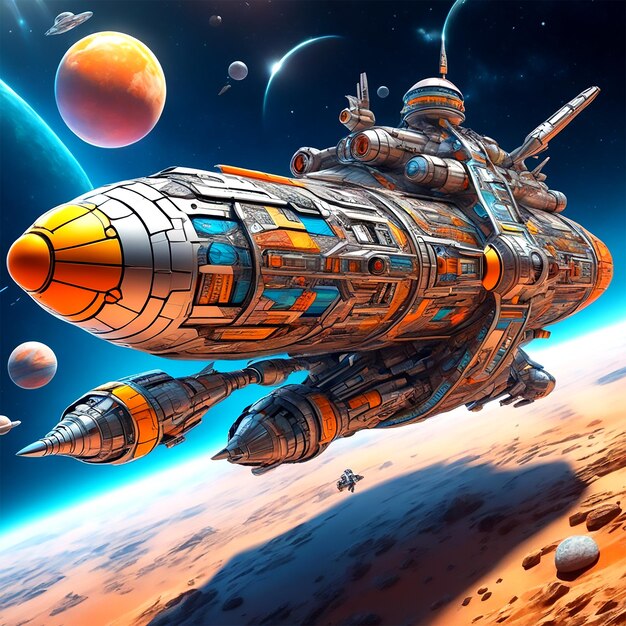 A 3d Rendering Of A Spaceship Taking Off Into Space With A Cyberpunk Look And Wide Aspect Ratio HD