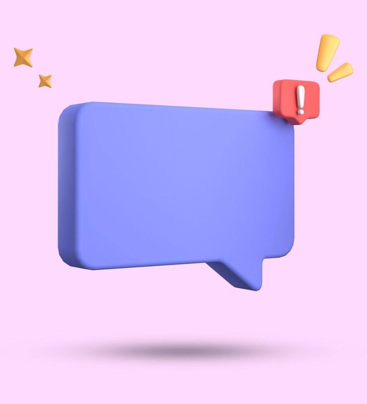 Photo 3d rendering of speech bubble 3d pastel chat with exclamation mark icon set