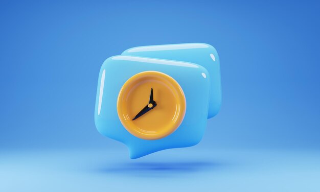 Photo 3d rendering speech bubble with clock icon isolated on blue background 3d illustration