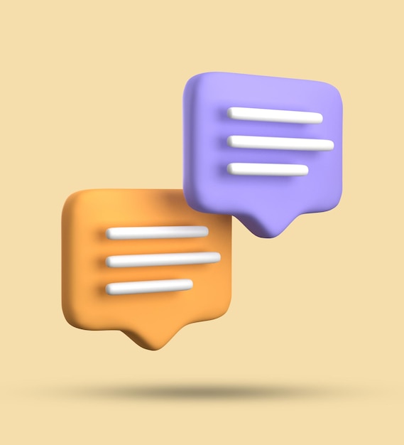 Photo 3d rendering of speech bubble with notification icons 3d pastel yellow blue chat icon set