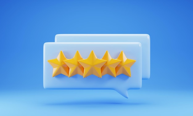 3d rendering speech bubble with star icon isolated on blue background Rating icon concept 3d illustration