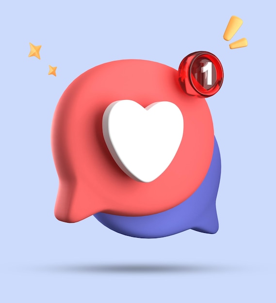 3d rendering of speech love bubble with notification icons 3d pastel chat love icon set