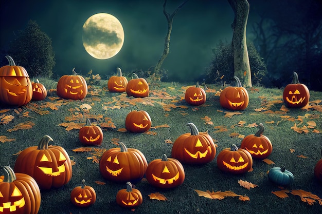 3D-rendering spookpompoen op Halloween-achtergrond.