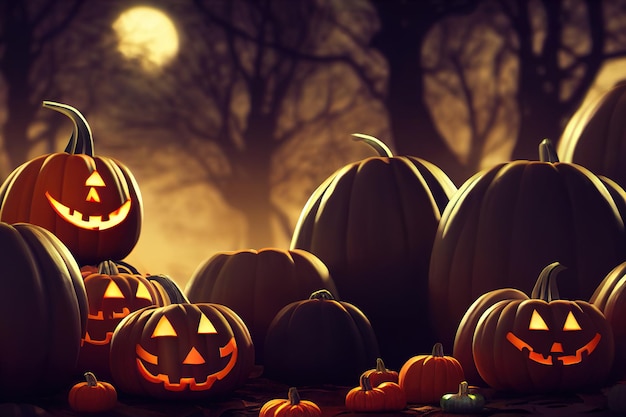 3D-rendering spookpompoen op Halloween-achtergrond.