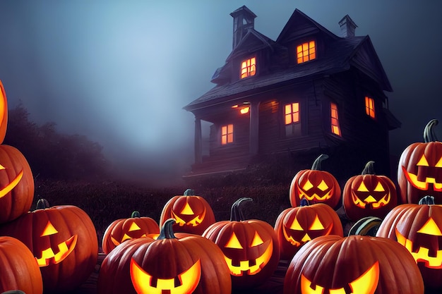 3D-rendering spookpompoen op Halloween-achtergrond.