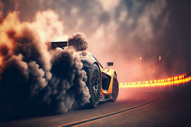 3D rendering Sport Car Raceing on race track Car wheel drifting Generative Ai