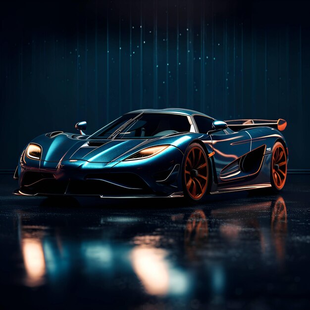 3D rendering of a sports car in a dark studio environment