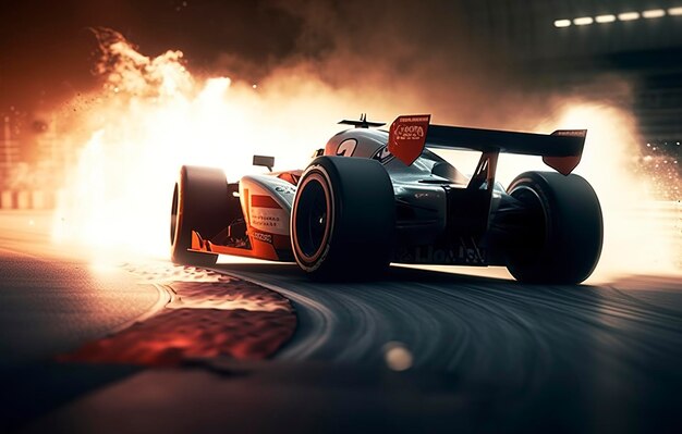 3D rendering, Sports Car Racing on race track, Car wheel drifting