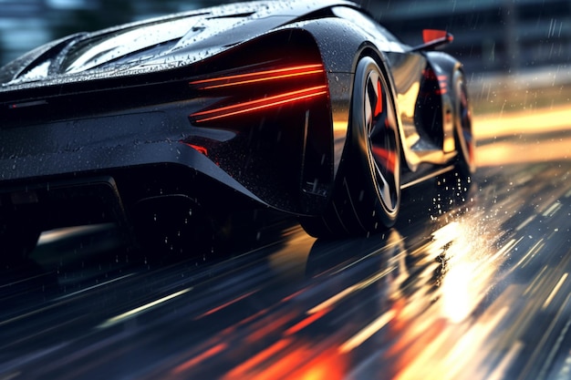 3D rendering of a sports concept car on the road with motion blur