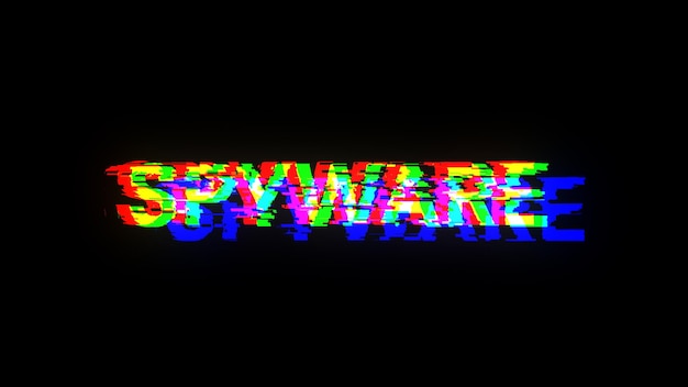 Photo 3d rendering spyware text with screen effects of technological glitches