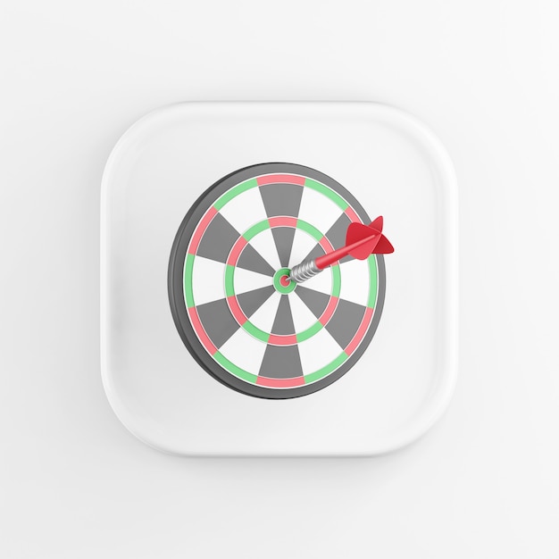 3d rendering square white icon button darts key with arrow isolated on white background.