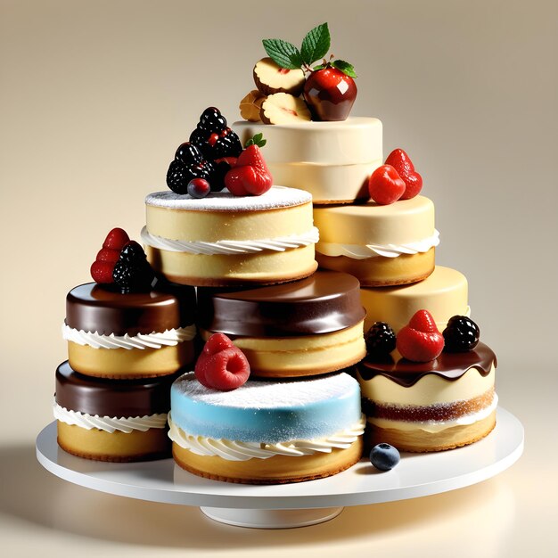 3D Rendering Of A Stack Of Cakes With Berries On The Top