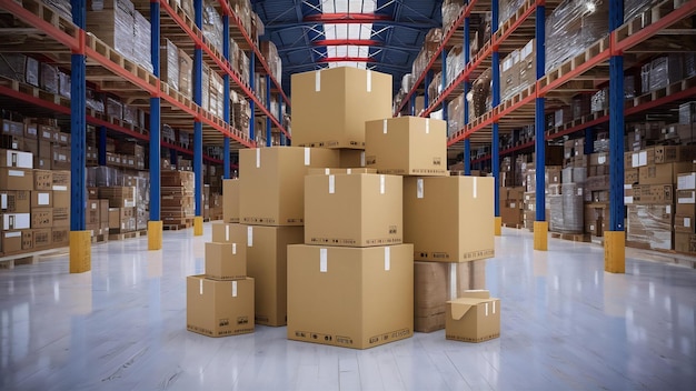 3d rendering stack of cardboard boxes in the warehouse in white background 3d illustration