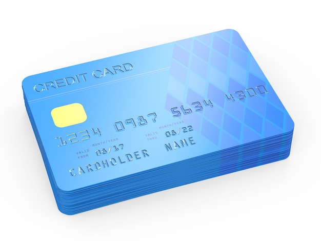 3d rendering stack of credit cards on white background