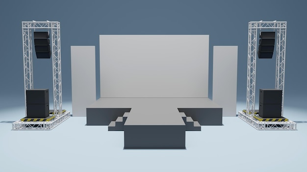 Foto rendering 3d dello spettacolo teatrale e costruzione del traliccio con un sistema audio per attività di concerti