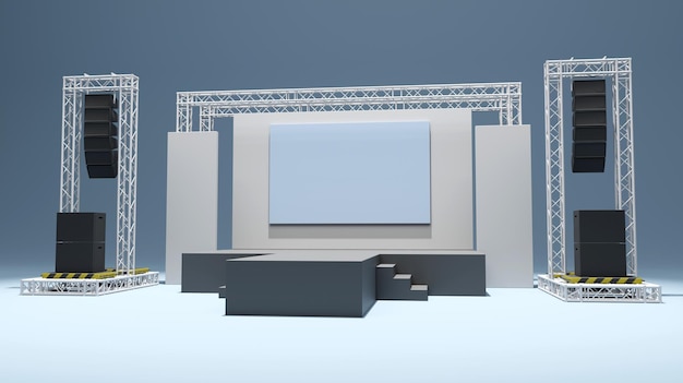 Photo 3d rendering of the stage show and truss construction with a sound system for concert performance business