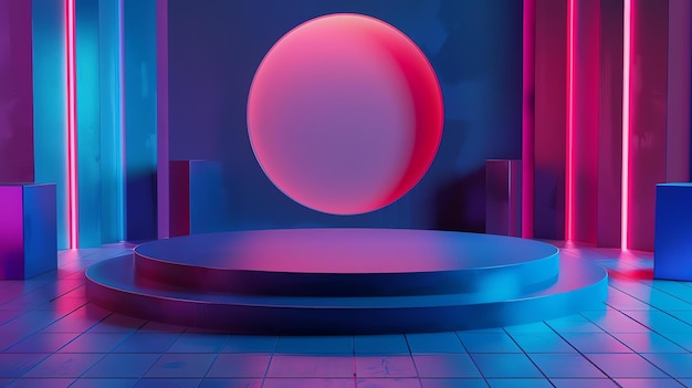 3D rendering of a stage with a glowing circle in the background