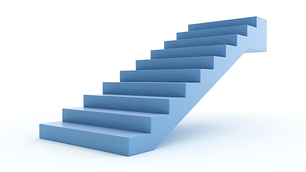 3D rendering of a staircase going up The staircase is blue and the background is white The staircase is made of 10 steps