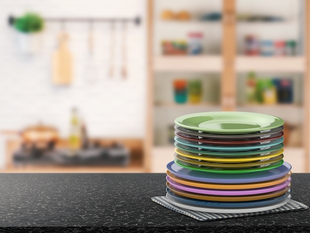3D-rendering stapel kleurrijke gerechten