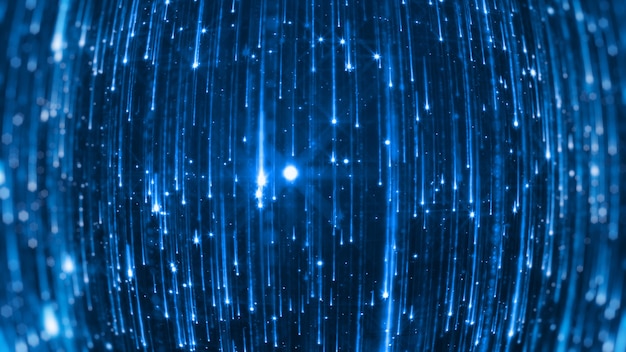 3D rendering of a starfall of falling bright particles