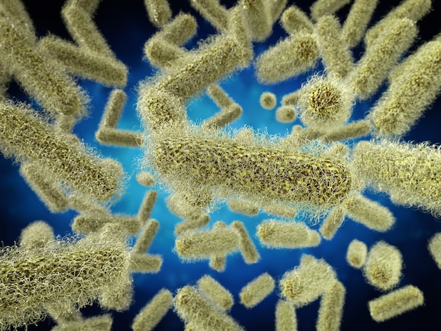 Photo 3d rendering stick shape bacteria cells