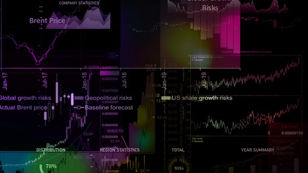 Photo 3d rendering of stock indexes in virtual space economic growth recession