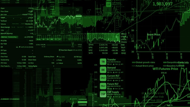 3D rendering of stock indexes in virtual space Economic growth recession