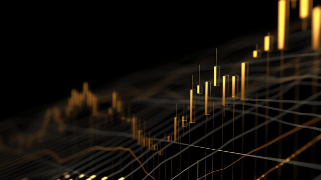 3D rendering of a stock market chart The chart shows the prices of a stock over time