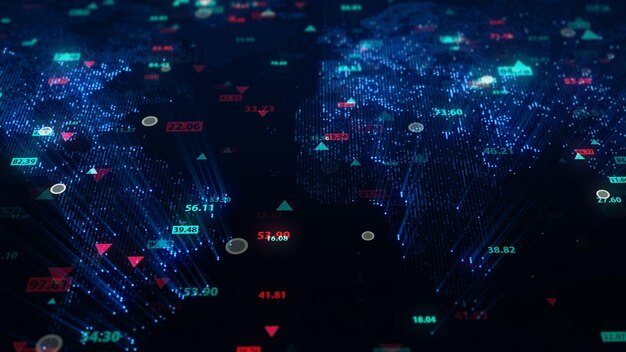 Photo 3d rendering of stock market data on digital earth map background